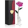 24K Gold Plated Purple Rose,Forever Preserved Artificial Rose Flowers, Eternal Long Stem Purple Rose Flowers with Transparent Stand, Gifts for Girlfriend,Wife,Women, Birthday,Wedding,Christmas