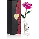 24K Gold Plated Purple Rose,Forever Preserved Artificial Rose Flowers, Eternal Long Stem Purple Rose Flowers with Transparent Stand, Gifts for Girlfriend,Wife,Women, Birthday,Wedding,Christmas