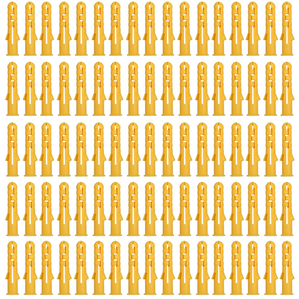 100 Pcs Wall Plugs, M10 x 80mm Yellow Nylon Screw Plugs Fixings for Masonry Brick Concrete