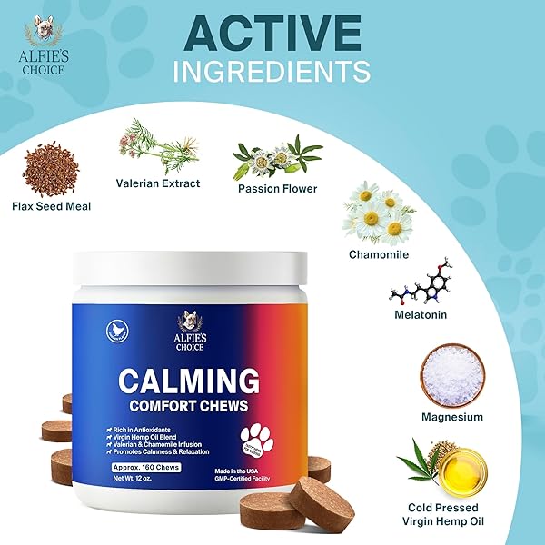 ALFIE’S CHOICE DOG CALMING CHEWS – DOG ANXIETY RELIEF STRESS & SEPARATION SUPPORT – PET HEMP CALMING CHEWS FOR DOGS ALL BREEDS – CALMING DOG TREATS SOFT CHEWS – 12 OZ, APPX 160 COUNT