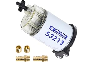 Wadoy Fuel Filter Water Separator for Marine Outboard Motor Mercury with 3/8" Barb x 1/4" NPT Brass Fittings Replaces# S3213,