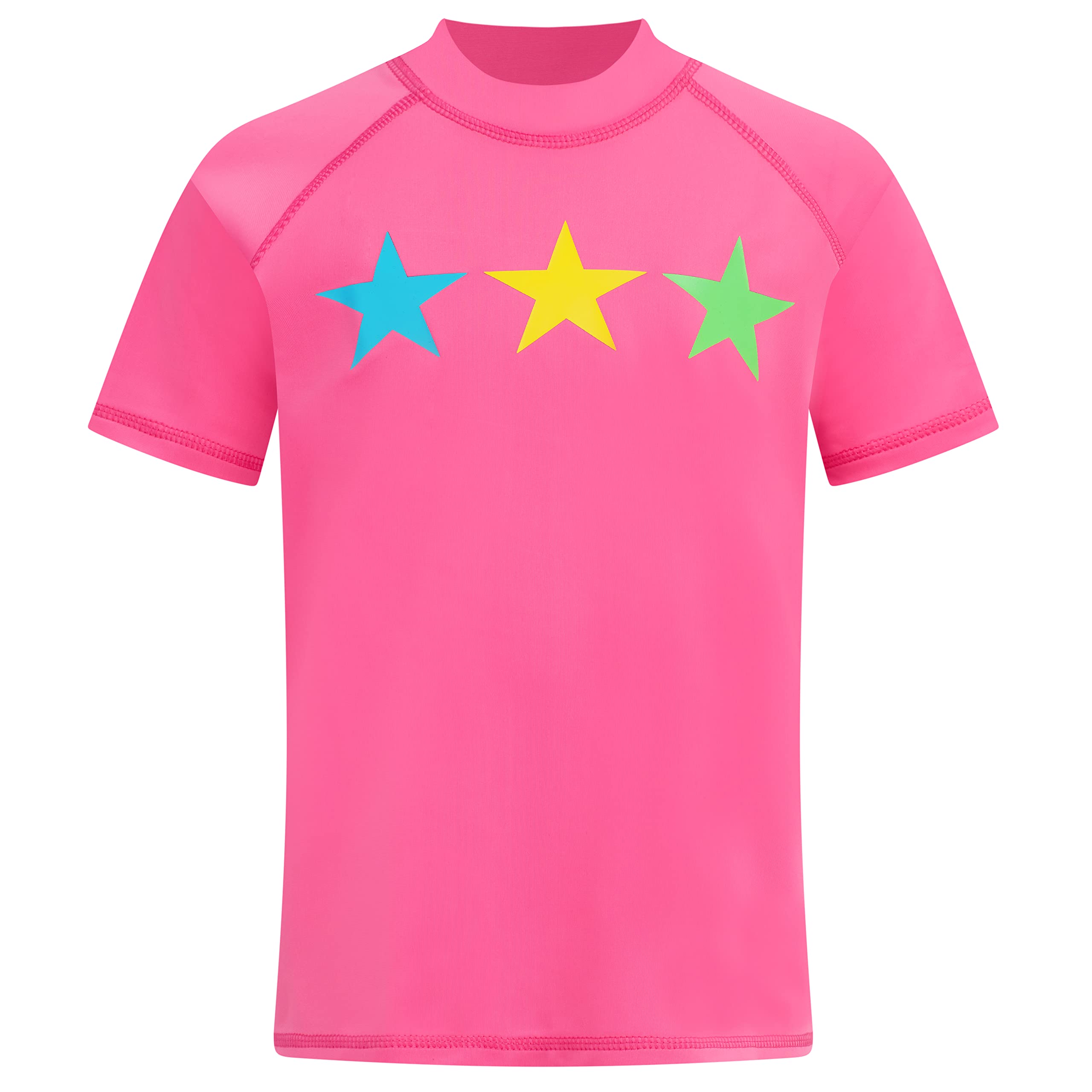 Photo 1 of Kanu Surf Girls' Charlotte UPF 50+ Sun Protective Rashguard Swim Shirt, Star Neon Pink, 10