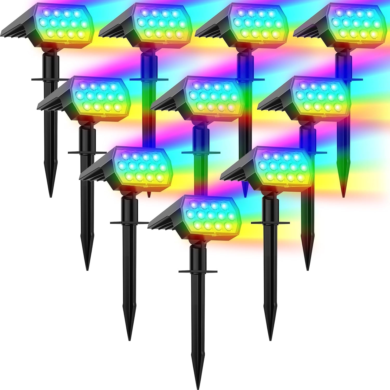 Photo 1 of WELALO Solar Color Changing Spot Lights Outdoor, Waterproof Solar Christmas Lights with 7 Modes, Multicolor RGB Landscape Spotlights for Garden Yard Driveway Lawn Patio Pathway Decorations, 10 Pack