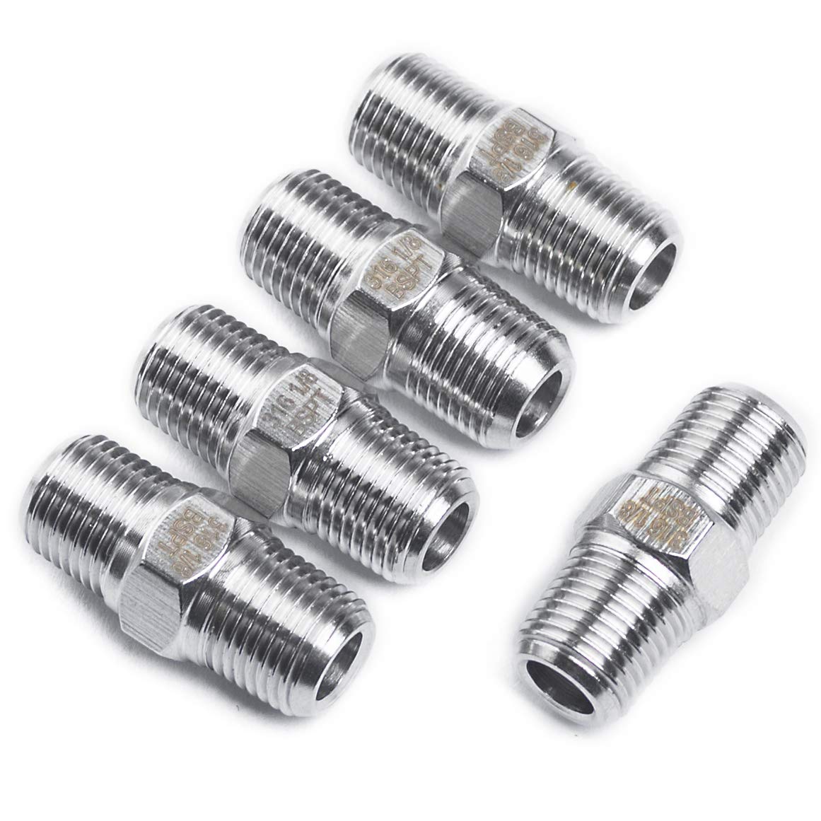 LTWFITTING Stainless Steel 316 Pipe Hex Nipple Fitting 1/8-Inch Male BSPT Air Fuel Water (Pack of 5)
