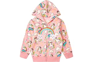RETSUGO Girls Zip Up Hoodie Jacket Toddler Unicorn Rainbow Sweatshirt Kids Hooded Coat Casual Outerwear Size 2-7 Years