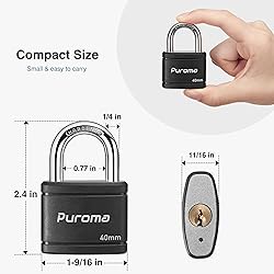 Puroma 2 Pack Keyed Padlock with 3 Keys Alike, 1.1