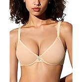 Upushall Unlined Bras for Women Non Padded Mesh Underwire Plunge Demi Lace Bra Beige 34C