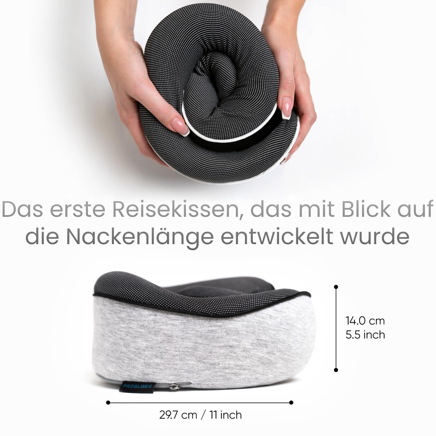 Proglobe Nackenkissen Flugzeug, Reisekissen 100% Memory Foam, Orthopädisches Nackenhörnchen, Ideal für Reisen mit Flugzeug, Auto, Zug Mit 3D-Schlafmaske, Hochwertige Netztasche, Grau 5