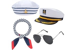 ERDOGLY Yacht Captain Hat, Sailor Hat Costume Accessories Set with Navy Scarf and Sunglasses, Nautical Hats for Men Women