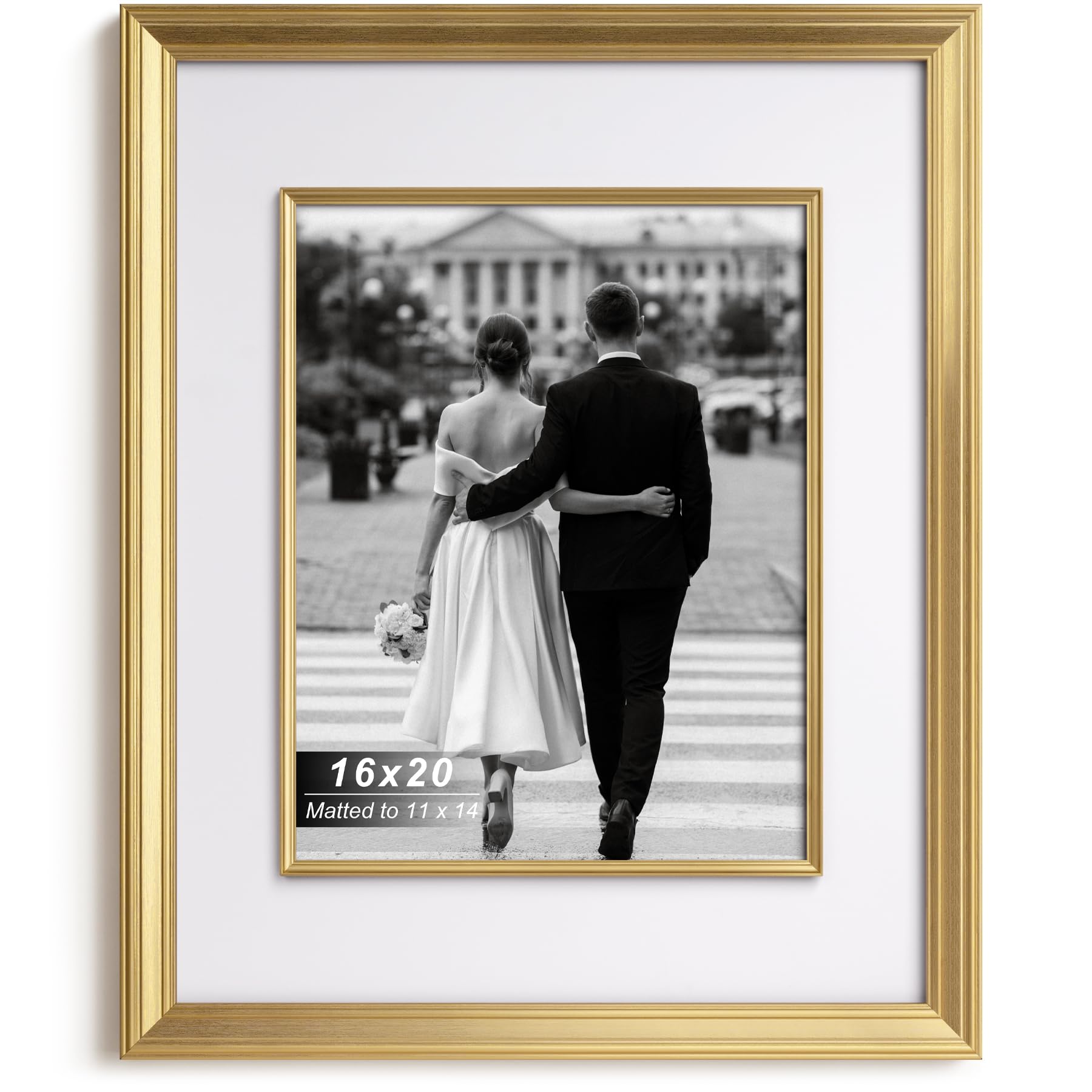 Yaetm 16x20 Gold Picture Frame with Decorative Inner Frame & Tempered Glass, Display 11x14 Photos with Mat on Wall - Portrait or Landscape - Ideal for Office & Home Décor (Gold, Single)