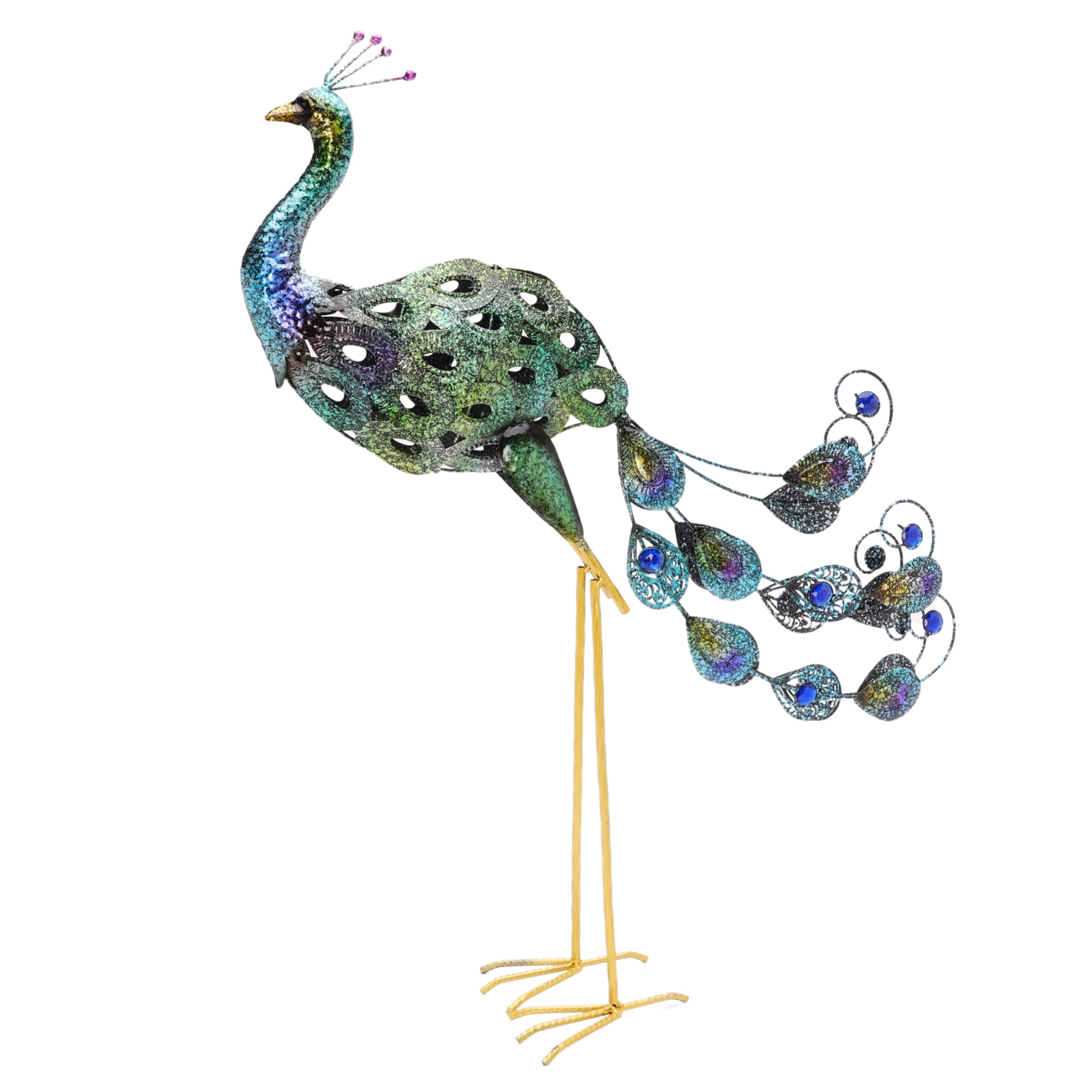 Christmas Concepts® 76cm (30") Colourful Standing Metal Peacock With Jewel Feathers - Indoor/Outdoor Garden Decoration