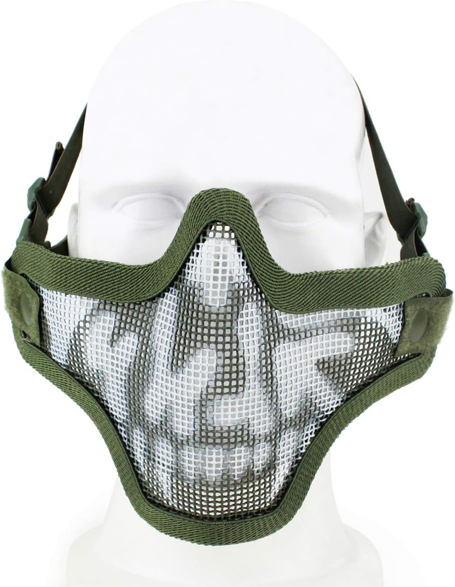 Aoutacc Airsoft Mesh Mask and Goggles Set, Half Face Full Steel Mesh Mask and Goggles for CS/Hunting/Paintball/Shooting (2 Pack OD Skull) : Sports & Outdoors