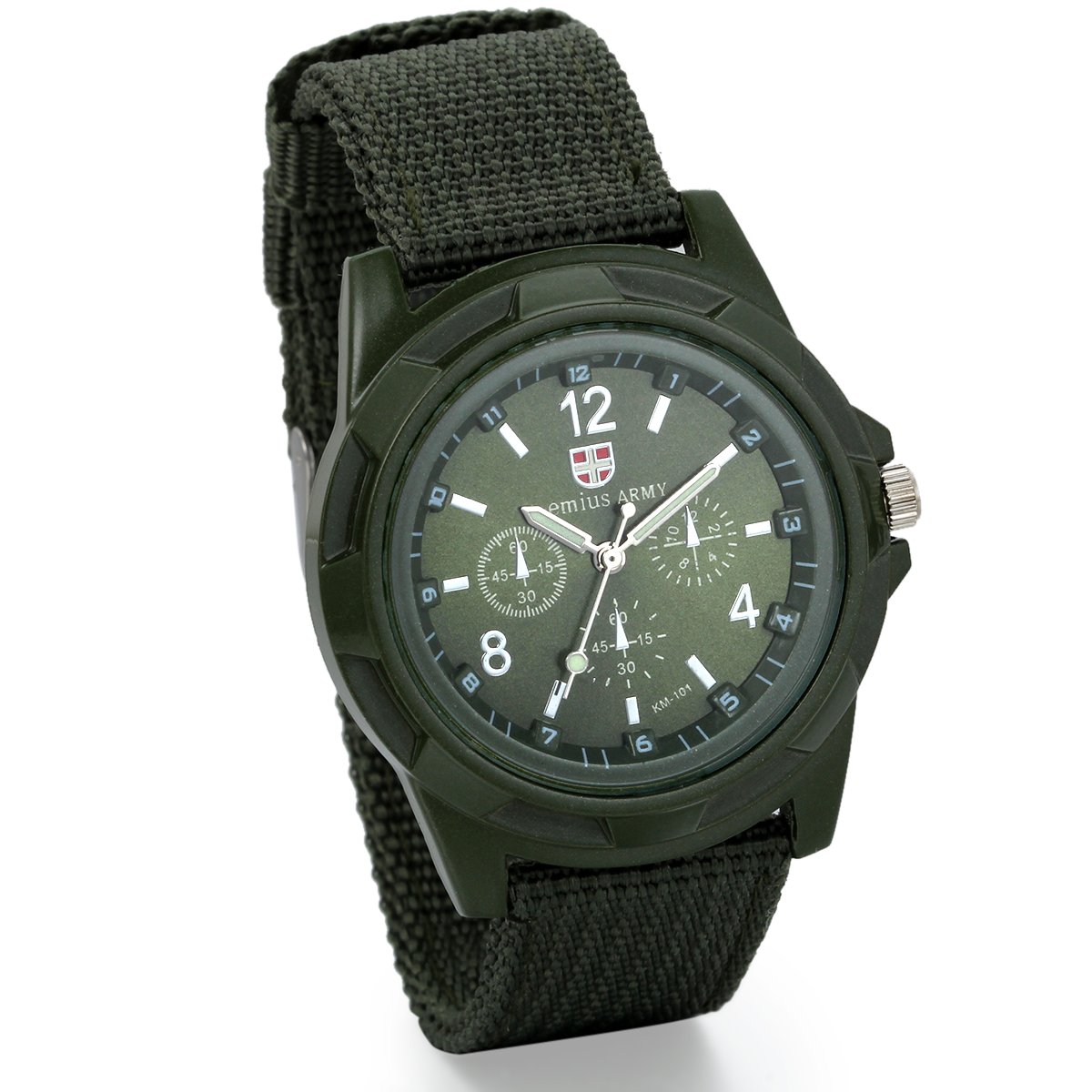 JewelryWe Mens Military Army Pilot Aviator Style Outdoor Sports Watch Fabric Canvas Strap Wristwatch (ArmyGreen Dial)