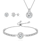 ZLDPPMXL, S925 Silver Earnail, Stainless Steel Necklace, Adjustable Bolo Bracelet, Cubic Zirconia Jewelry Set, Women 3-Piece Matching Set Jewelry Gift