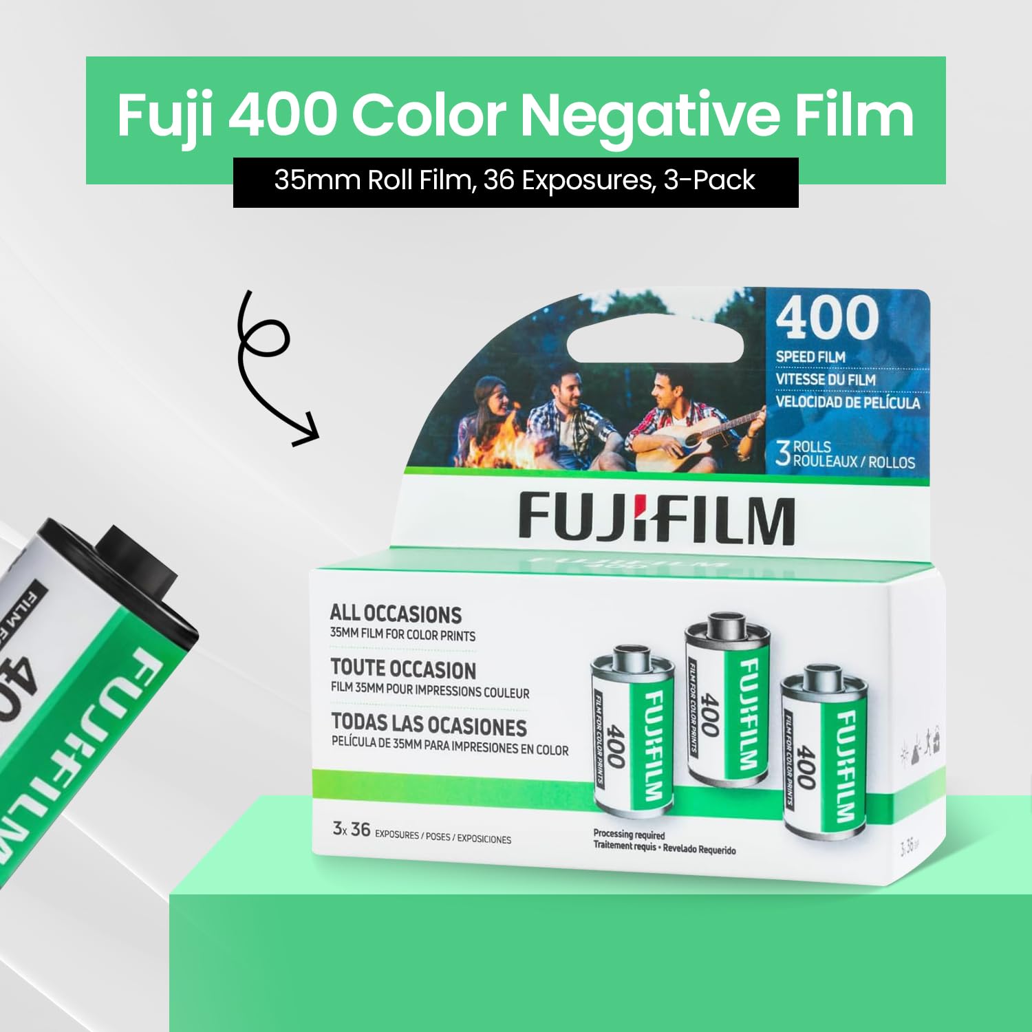FUJIFILM 400 Color Negative Film (35mm Roll Film, 36 Exposures, 3-Rolls) + BluebirdSales Microfiber Cleaning Cloth