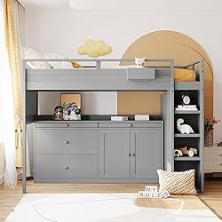 Merax Loft Bed Twin Size with Desk, Super Storage