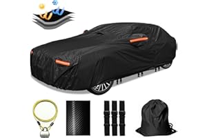 OWEEIO 30 Layers Car Cover for Automobiles All Weather Waterproof, Outdoor Snowproof UV Protection Windproof, Door Zipper, Soft Cotton, Heavy Duty Universal Car Covers, (Black, Fit Sedans 191"-200")
