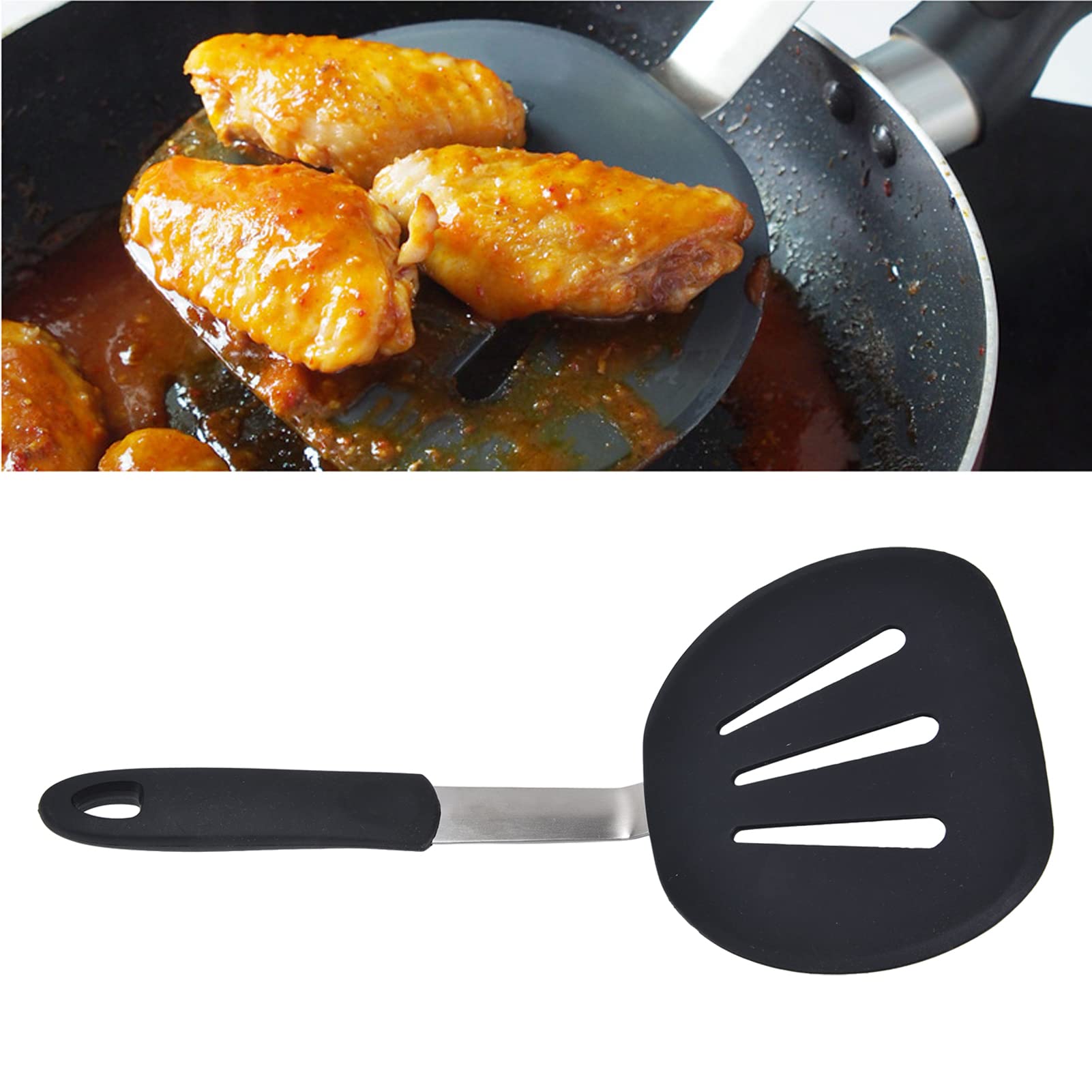 Uadme Nonstick Wide Round Spatula, Heat Resistant Flexible Pancake Turner Kitchen Cooking Utensils Set for Frying Cooking Seafood Meat Eggs Pancake Spatula Omelette