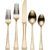 Lenox Portola Gold Satin 20-Piece Silverware Set for 4, Flatware | gold, dishwasher safe | includes knives, forks, and spoons | heavy duty, cutlery set for kitchen and dining, utensil set