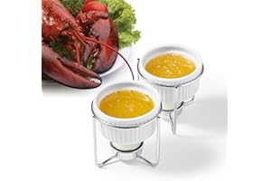 Starfrit Gourmet Bistro - Ceramic Butter Warmer Set for Seafood, Meats, and Chocolate Dipping – Includes 2 Bowls, Metal Racks