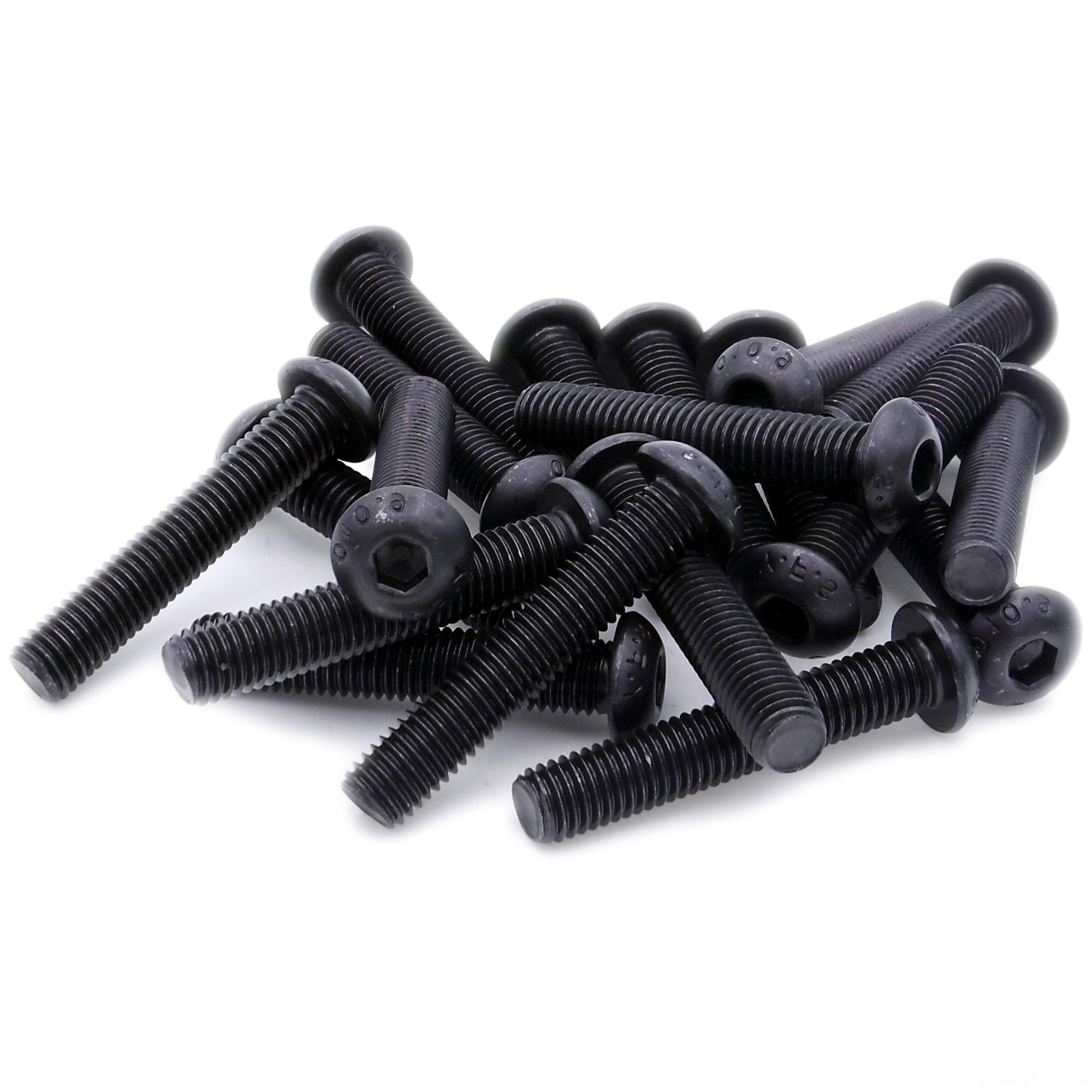 M8 (8mm x 10mm) Hex Socket Button Machine Screw (Bolt) - Black Steel (Pack of 20)