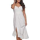 Guess Womens Asymmetrical Cotton Eyelet Midi Contemporary Dress