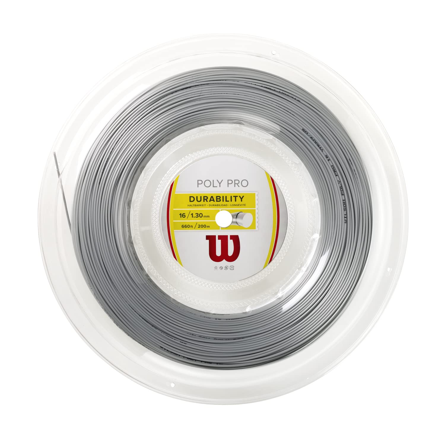 Wilson Poly Pro Tennis String, Polyester, 16, Diameter: 1.3 mm, Silver, 200 m, 1 Roll