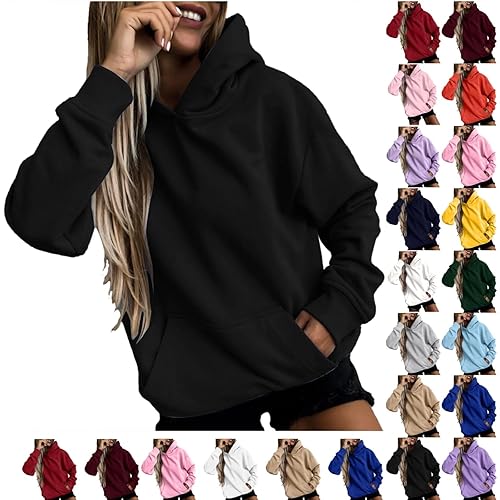 Ladies Hoodies Pullover Oversized Green Khaki Orange Sweatshirt Women Loose Casual Long Sleeve Women's Autumn Winter Thermal Fleece Tops Lightweight Hooded Sweaters Hoody Jumper with Pockets L XL