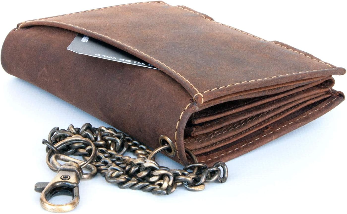 Born to be wild Men's Natural Genuine Leather Wallet with Metal Chain with Scorpion, Brown - Image 3