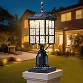 YSN 16.5" LED Solar Post Lights, Dusk to Dawn Solar Lamp Post Light, 1 Pack | Wireless, Easy to Install, Waterproof, 2 Color Modes(Warm/Cool), Die-cast Aluminum Frame, Black, for Garden Porch Yard