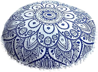 Tharv Indian Mandala Almohadas redondas de piso Bohemio Cojín Funda de