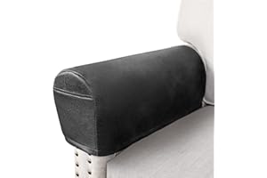 ANARACHON Leather Look Couch Arm Covers Set of 2 Armrest Covers for Sofa Chair Arm Protectors Stretch Armchair Slipcovers with Pockets Washable Spandex Fabric (Large, Dark Grey)