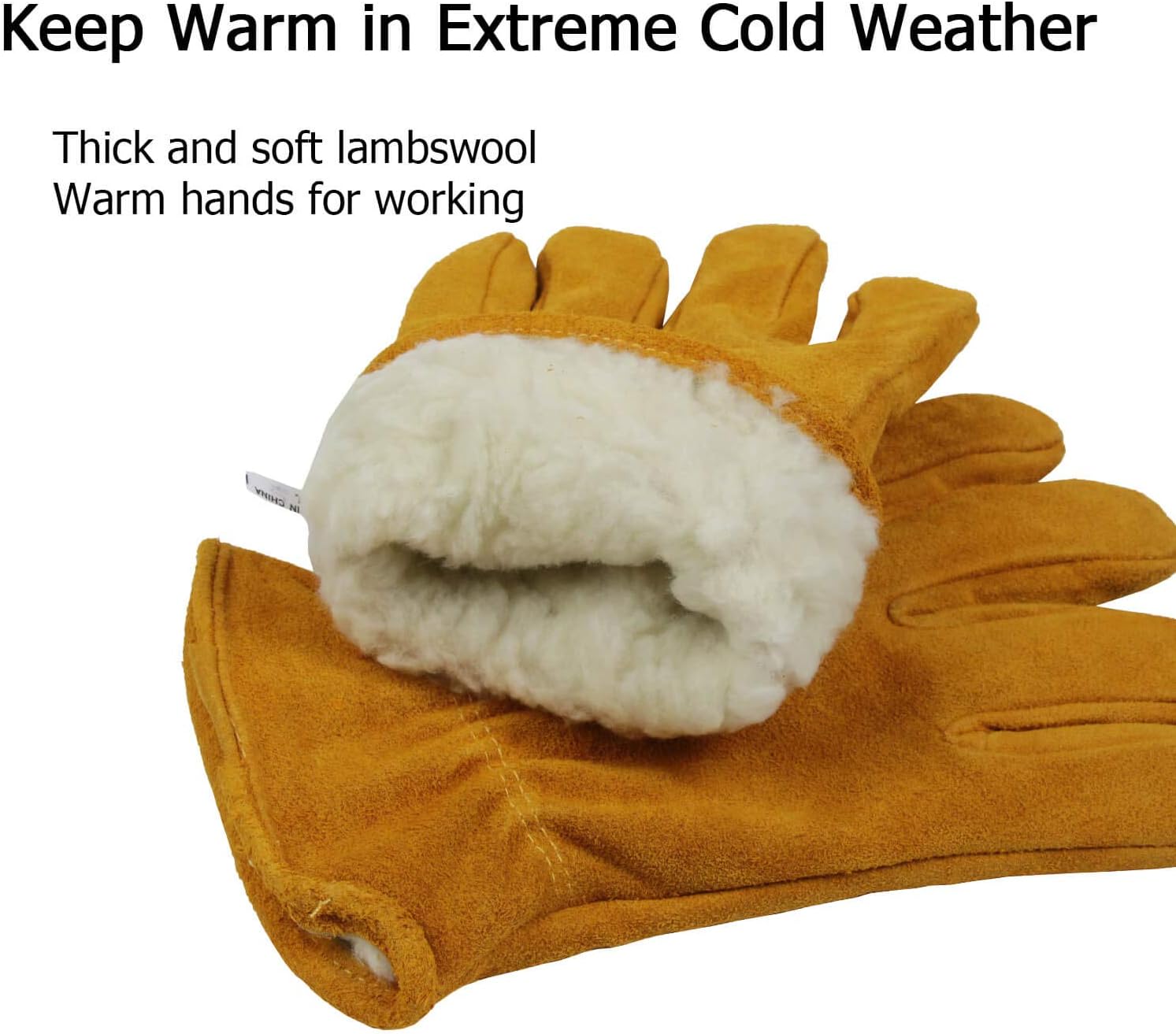 OZERO Work Gloves Winter Insulated Snow Cold Proof Leather Glove Thick Thermal Imitation Lambswool - Extra Grip Flexible Warm for Working in Cold Weather for Men and Women (Gold,X-Large): Home Improvement