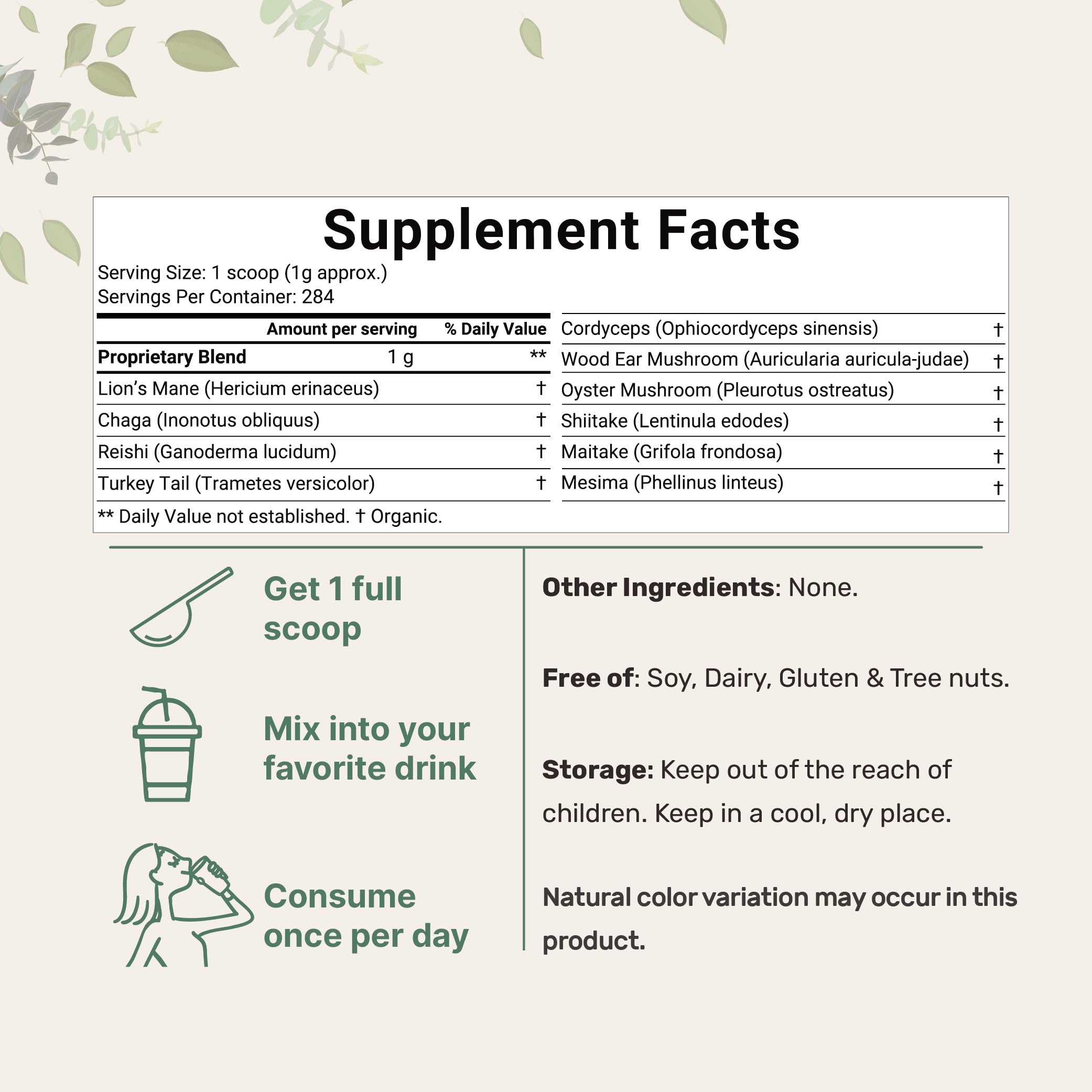 Micro Ingredients Organic Mega Mushroom Powder,10 Ounce (284 Days Supply) | 10 in 1 Complex Formula for Immune System Booster | Chaga, Lions Mane, Cordyceps, Reishi & More | Filler Free, Vegan