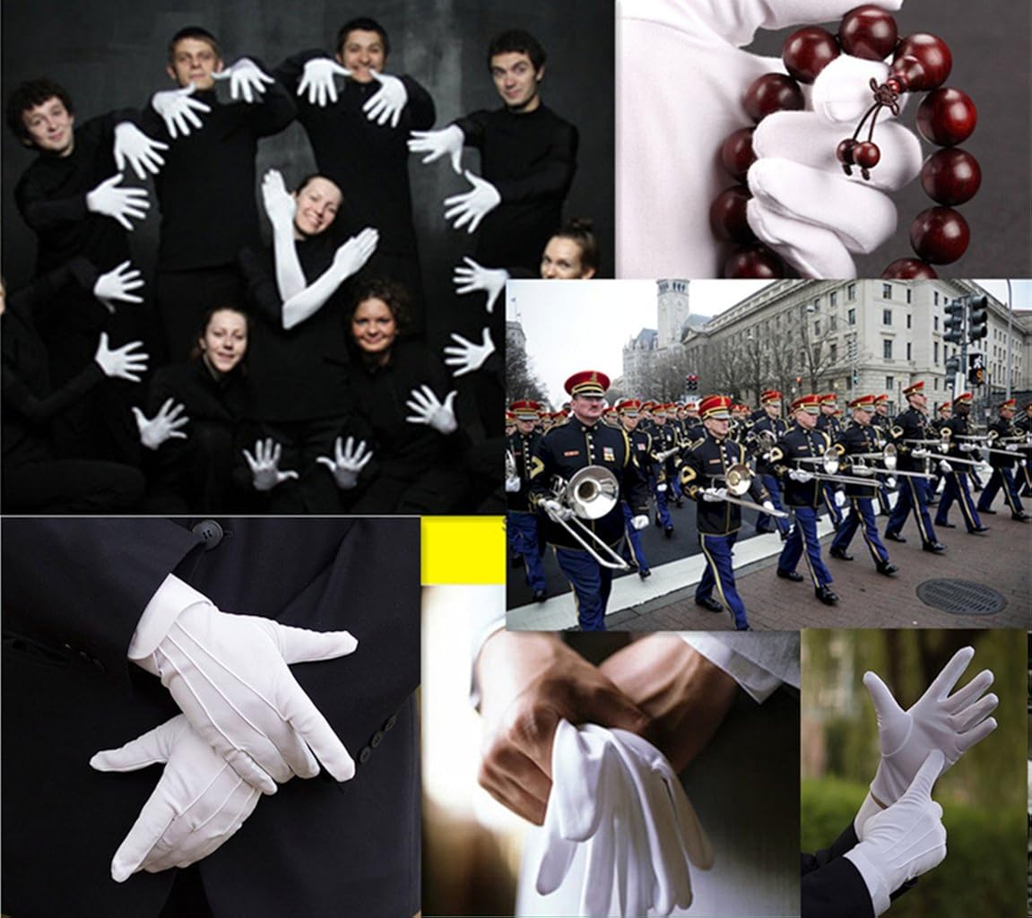 DH Formal White Cotton Gloves Tuxedo Honor Guard Parade Gloves- 20 pairs: Clothing