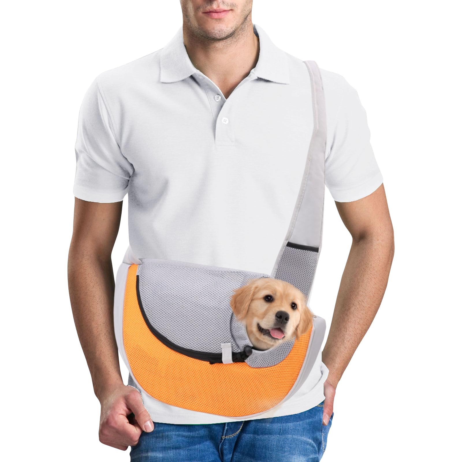 PETCUTE Pet Sling Carrier,Hands-free Small Pet Pouch Bag,Breathable Cat Dog Carrier Bag,Front Pocket,Shoulder Tote Bag for Small Animals,Dog,Cat,Outdoor Travel,Walking,Hiking,Yellow,S