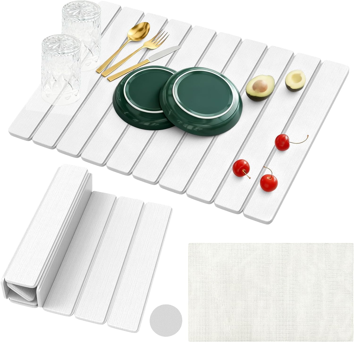 Photo 1 of ** UNCLEAN***Large Stone Dish Drying Mats for Kitchen Counter, 24x16 Quick Dry Absorbent Drying Matt Kitchen Counter, Diatomaceous Earth Dish Drying Mat, Collapsible Dish Mat Dish Pads for Drying, Peal White