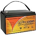 12V 100Ah LiFePO4 Lithium Battery, Group 31 Low-Temp Protection LiFePO4 Battery Built-in Smart BMS, 8000+ Deep Cycles 1280Wh Rechargeable 100A Battery Waterproof for Solar, Home, RVs (12V)