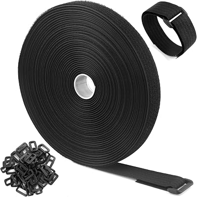 WSZJINB 10m Adjustable 2cm Cable Straps with 50 Buckles Black Reusable Tie