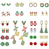 20 Pairs Hypoallergenic Christmas Stud Earring Set for Women Teens,Cute Santa Claus Reindeer Snowflakes Snowman Christmas Tree Earring Stud Fun Holiday Earrings Variety Pack Winter Jewelry
