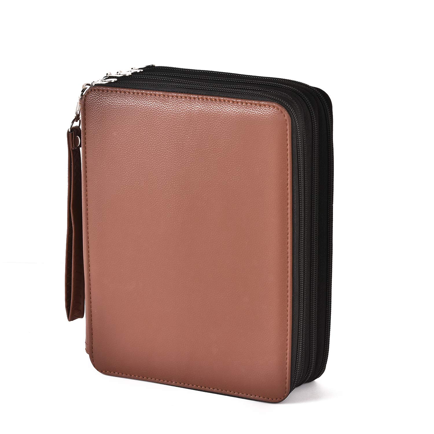 Becho Multifunction Zipper Soft Leather Pencil Case with Multi-Layer Zipper Separation High Capacity Holder Pouch Pen Bag Colored Pencil Pen Box 184 Slots (Brown)