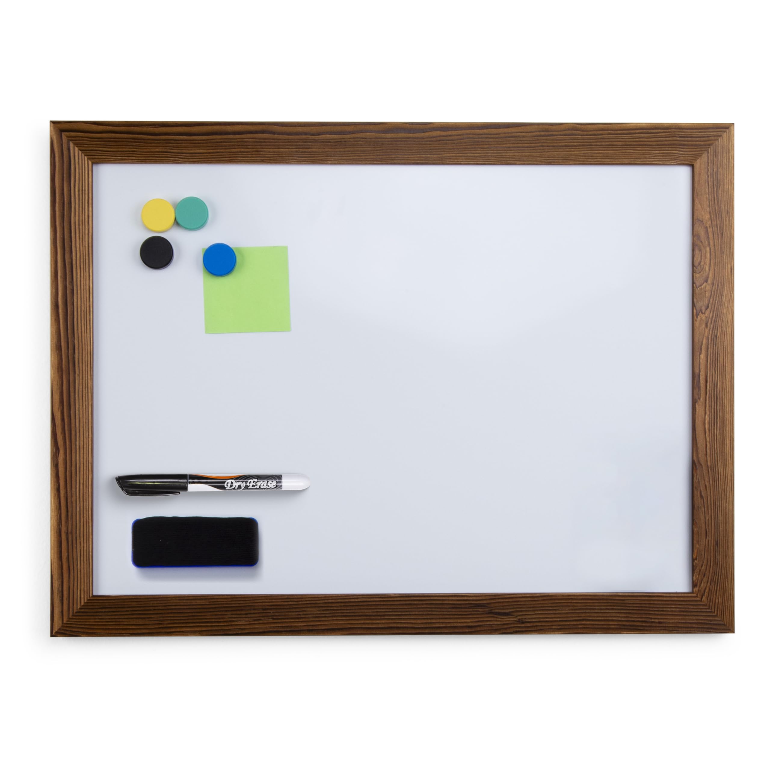 Photo 1 of Real Wooden Framed Magnetic Dry Erase Whiteboard, 18" X 24", Vertical/Horizontal Wall Mount, Includes Black Marker, Eraser and 4 Magnets, by Better Office Products (Rustic Brown)