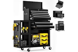 BSMTEK 8-Drawers Rolling Tool Chest with Wheels, 3-in-1 Exclusive Tool Box Combo with Removable 2-Tire Utility Cart, 30% Extra Storage Rolling Tool Cabinet for Garage Workshop, 35”W x 13”D x 43”H