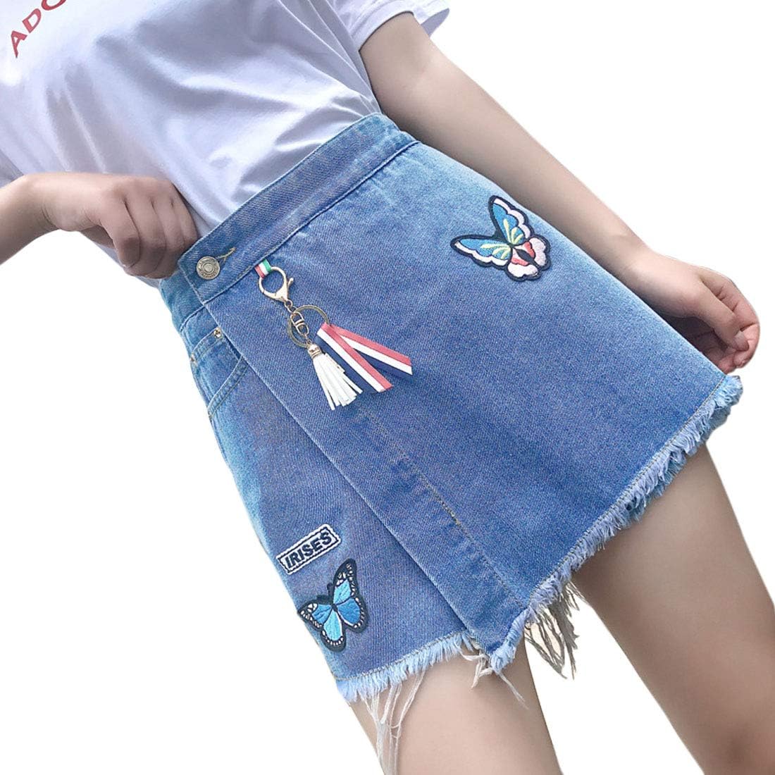 Z&A Women's Asymetric High Waist A-line Denim Culottes Mini Skirt Shorts Skort (Medium, Blue) at 