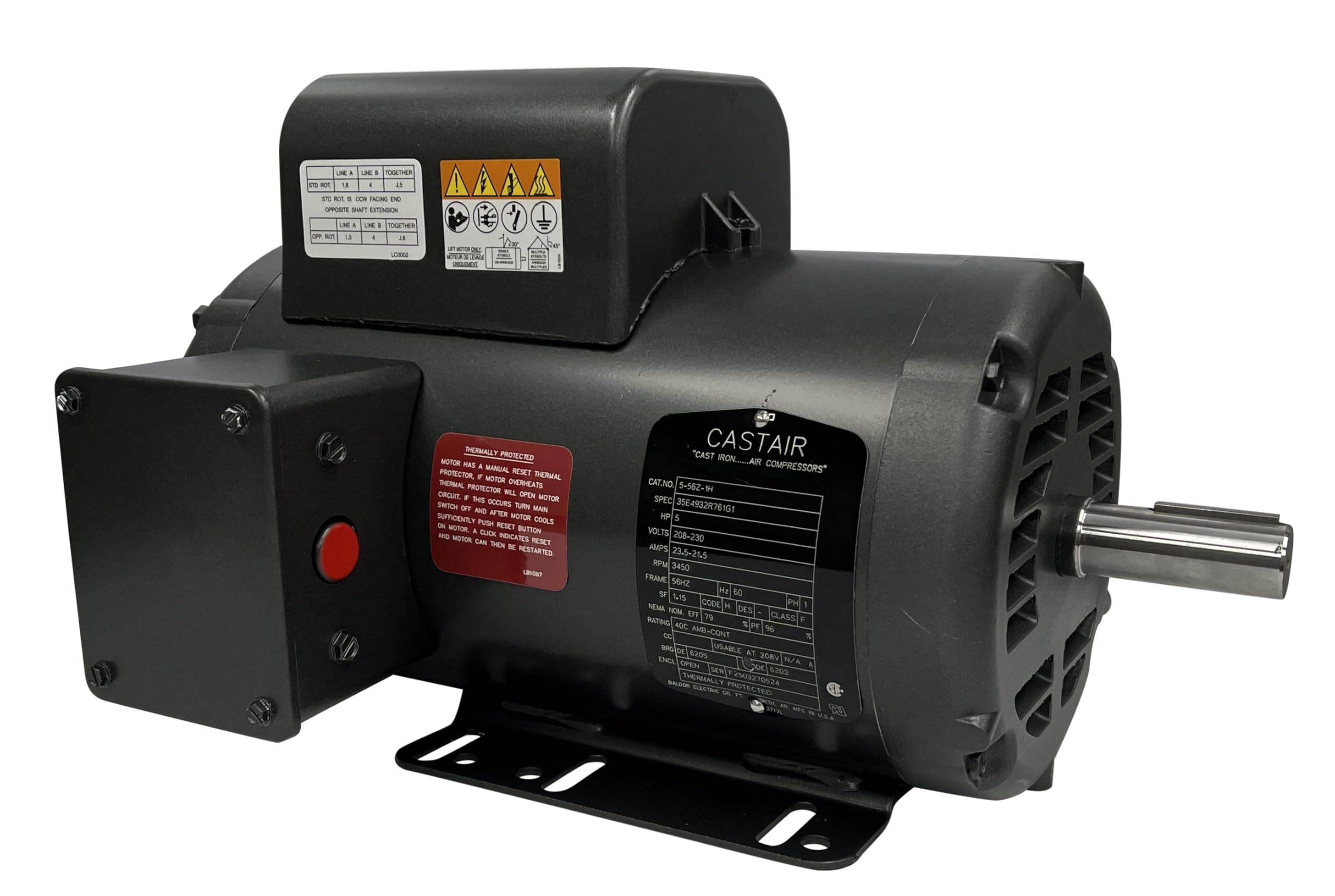 Photo 1 of ** SIMILAR** BALDOR 5HP AIR COMPRESSOR ELECTRIC MOTOR, 56HZ FRAME, 3450RPM, 208/230V, SINGLE-PHASE, 7/8" SHAFT, 1.15 SERVICE FACTOR MADE IN USA