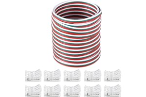 FLUTESAN 10 Packs Solderless LED Strip Connector, Transparent Track Lighting Connectors, Wire Strip Lights, 16.4 Feet LED Strip for LED Pin Connector (3 Pin, 10 mm)