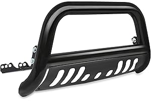 ECOTRIC Front Bumper Bull Bar with Skid Plate Compatible with 2007-2020 Chevy Silverado GMC Sierra Black Tubing Brush Guard B