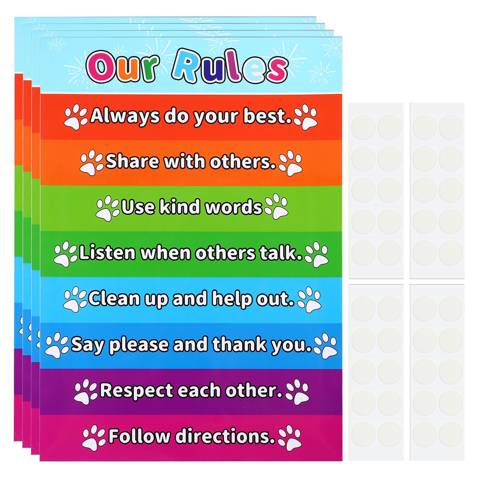 PATIKIL 4pcs Rules Chart, 11x17inch House Rules Chart Out Rules Poster Classroom Rules Tables Chart Laminated Large Educational Learning Posters Colorful
