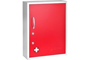 AdirMed Medicine Cabinet with Pull-Out Shelf & Document Pocket - Large Dual Lock Wall Mounted Steel Medical Organizer - Secure Storage for Medicine First Aid and Emergency Kit (Red)