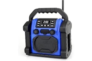 Bingxue FM Radio Receiver,USB Bluetooth Speaker with Clock Alarm/LED Lights,Portable Anticollision for Constrution Site/Outdoor/Fishing/Yoga/Party/Camping(Color Option) (Blue)